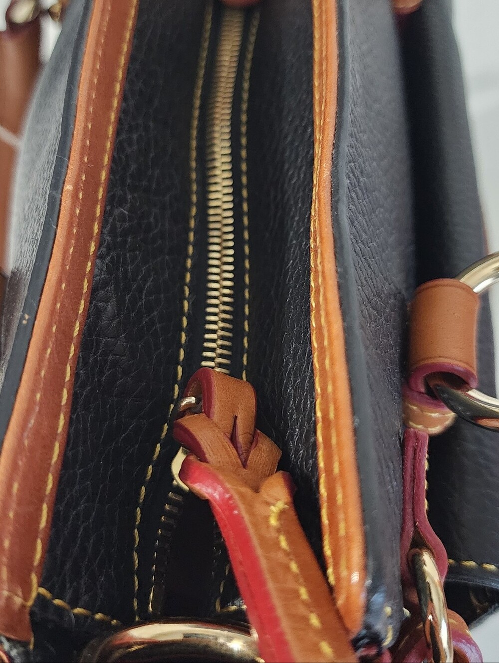 Dooney & Bourke Black Pebbled Leather Satchel with Tan Trim - Picture 4 of 7
